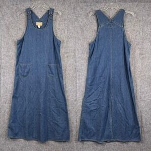 Vtg Denim Jumper Dress Overall Womens Medium Petite Y2K 90s Prairie Boho Cottage